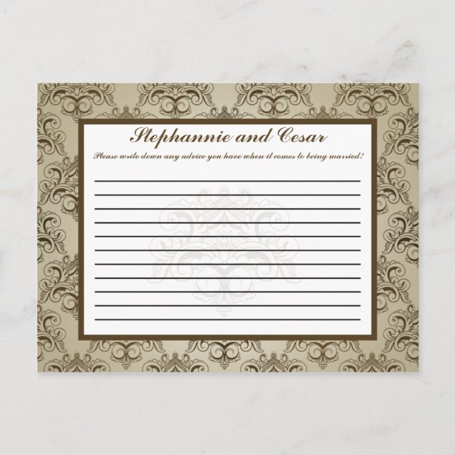 Carte de conseil écrite Tanish Brown Damask (Devant)