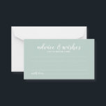 Carte de conseil et de souhaits Mariage de script<br><div class="desc">Ajoutez une touche personnelle à votre mariage avec un élégant conseil de mariage et une carte de voeux. Cette carte de conseil comporte le titre en blanc style de police de script moderne et les détails en blanc style de police sans serif moderne sur arrière - plan vert sage. Parfait...</div>