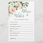 Carte de conseil et de souhaits pour les fleurs ro<br><div class="desc">Carte de conseil et de souhaits pour les fleurs roses blanches. Personnalisez avec le nom de la mariée et la date de la douche. Pour plus de personnalisation,  cliquez sur le lien "customiser plus loin". Si vous avez besoin d'aide,  contactez-moi s'il vous plaît.</div>