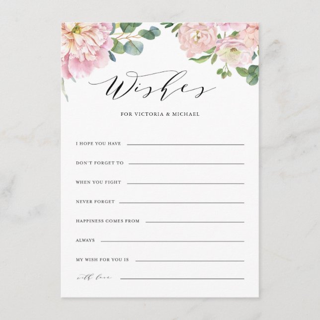 Carte de conseil et de souhaits pour Mariage Roses (Devant)
