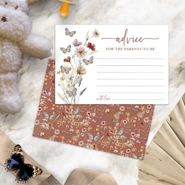 Carte de conseil Fleur sauvage Boho Terracotta (Terracotta Boho Wildflower Advice Card with Butterflies by Painted Paperie
)