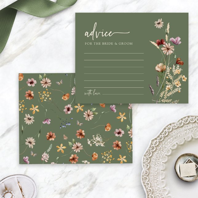 Carte de conseil Fleur sauvage Sage Green Mariage (Boho Sage Green Wildflower Wedding Advice Card by Painted Paperie
)