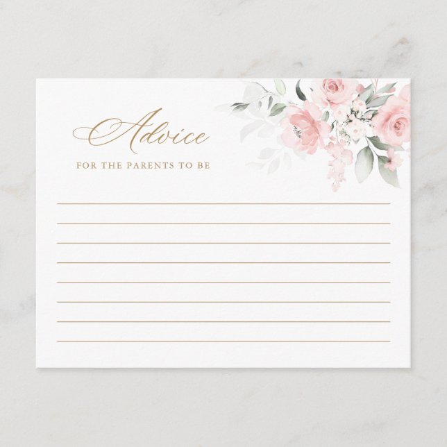 Carte de conseil Floral Blush Pink Gold Baby showe (Devant)