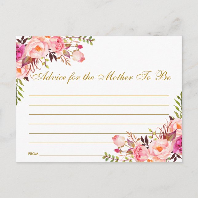 Carte de conseil Floral Rose Blush Gold Baby showe (Devant)