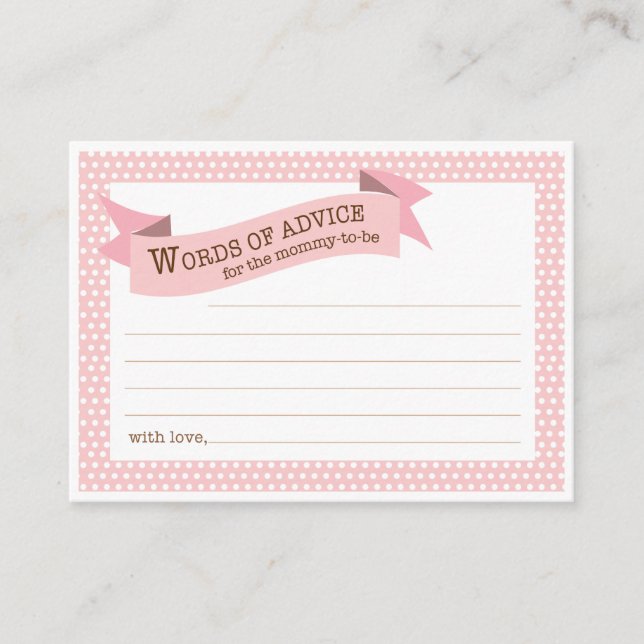 Carte de conseil maman Baby shower rose (Devant)
