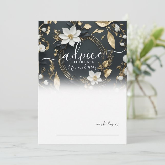 Carte de conseil Mariage Black White Gold Floral (Debout devant)