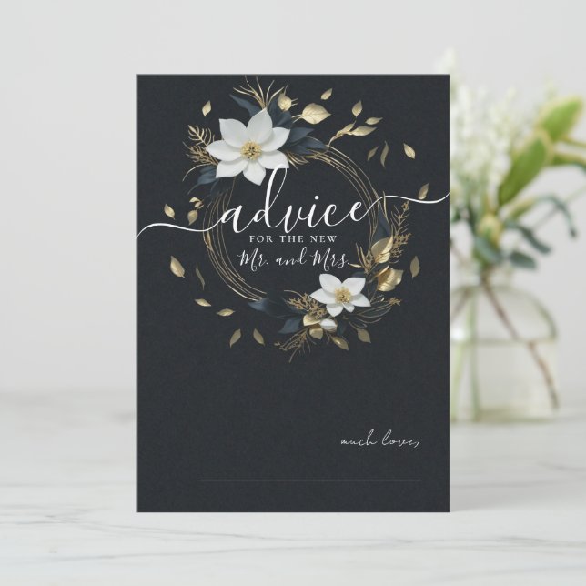 Carte de conseil Mariage Black White Gold Floral (Debout devant)