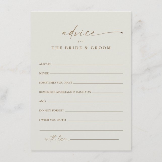 Carte de conseil Mariage Boho Script Gold moderne (Devant)