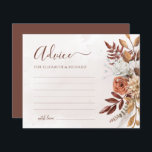 Carte de conseil Mariage de automne Boho Fleurs en<br><div class="desc">Créez un saké durable avec ces belles cartes de conseils mariages à thème fleuri en terre cuite automne. Laissez vos invités partager leur profonde sagesse et leurs voeux de mariage heureux. Ces cartes de charme sont parfaites pour tout couple qui planifie un mariage de automne bohème. Ils sont une belle...</div>