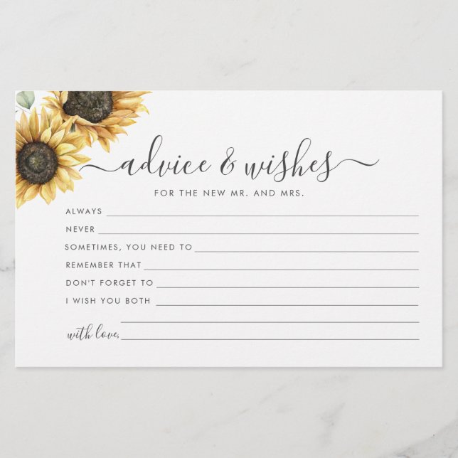 Carte de conseil Mariage de fleurs de tournesol Eu (Devant)