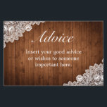 Carte de conseil Mariage en bois rustique et dente<br><div class="desc">Carte conseil mariage. Style rustique avec planches en bois arrière - plan et décor en dentelle blanche. D'autres articles sont disponibles dans ce style dans notre magasin. Vous pouvez modifier la conception plus loin, modifier les couleurs, les polices et ajouter du texte en cliquant sur le lien "customiser plus loin"....</div>