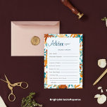 Carte de conseil Mariage Floral Multicolor Moderne<br><div class="desc">Découvrez l'essence de l'orientation et des souhaits sincères avec notre carte de conseil et de souhaits floraux Multicolor Moderne. Présentant un design floral abstrait dynamique et contemporain, cette carte invitation les invités à partager leur sagesse, leurs conseils et leurs souhaits chaleureux pour la mariée et le marié. Encouragez les invités...</div>