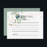 Carte de conseil Mariage Gold Eucalyptus<br><div class="desc">Cette carte de conseil mariage d'eucalyptus or est parfaite pour un mariage rustique. Ce design artistique présente une aquarelle dessinée à la main, de l'or et du feuillage vert, une beauté naturelle inspirante. Ces cartes sont parfaites pour un mariage, une douche nuptiale, un baby shower, une fête de remise de...</div>