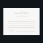 Carte de conseil Mariage minimaliste Gold<br><div class="desc">Cette carte de conseil minimaliste or mariage est parfaite pour un mariage moderne. Le design comporte une belle police en or. Ces cartes sont parfaites pour un mariage, une douche nuptiale, un baby shower, une fête de remise de diplômes et plus encore. Personnalisez les cartes avec les noms de la...</div>