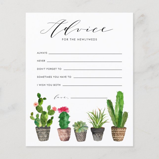 Carte de conseil Mariage pour les succulents et le (Devant)
