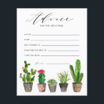 Carte de conseil Mariage pour les succulents et le<br><div class="desc">Demandez aux clients de laisser leurs conseils et leurs souhaits avec cette carte de conseil personnalisable. On y trouve des succulents et des cactus aquarelles. Personnalisez en ajoutant des noms. Cette carte de conseil mariage cactus est disponible sur d'autres cartons.</div>