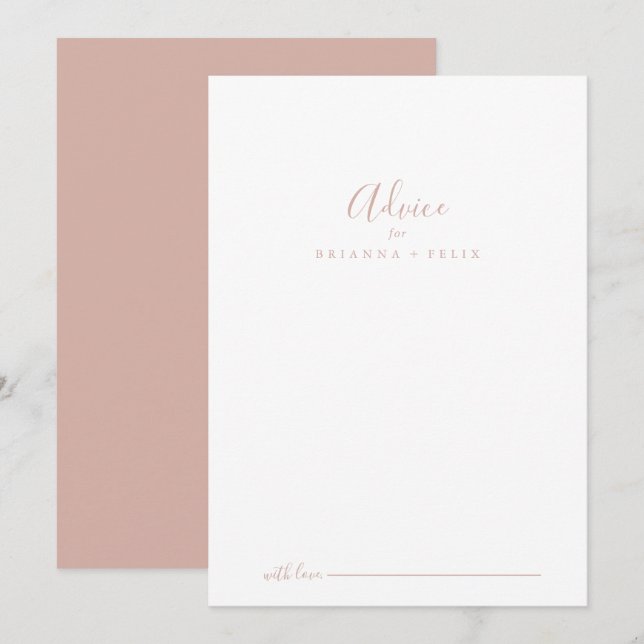 Carte de conseil Mariage rose Gold Simple Minimali (Devant / Derrière)