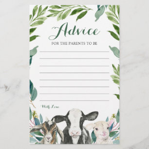 Carte de conseil pour Baby shower animal de ferme