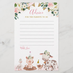 Carte de conseil pour Baby shower de ferme rose fi