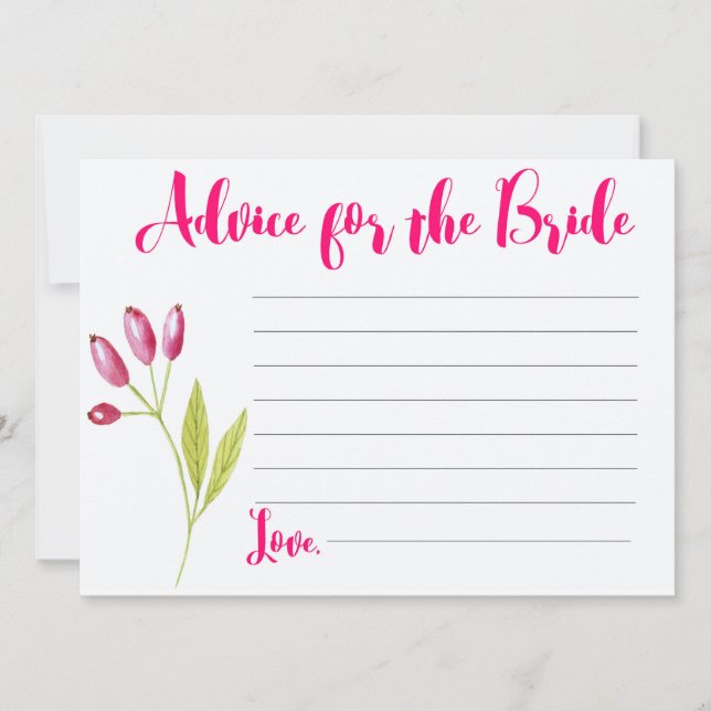 Carte de conseil pour la mariée à devenir un jeu d (Devant)
