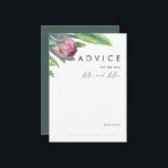 Carte de conseil pour Mariage vert tropical coloré<br><div class="desc">Cette carte de conseil aux mariages tropicaux vert floral coloré est parfaite pour votre mariage de pêche moderne, vert, violet, destination boho moderne. Le design présente un élégant bouquet de verdure et de fleurs de plage classiques, dont l'eucalyptus vert sauge, le mauve et la protéa rouge, l'hibiscus rose rousse, l'oiseau...</div>