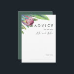 Carte de conseil pour Mariage vert tropical coloré<br><div class="desc">Cette carte de conseil aux mariages tropicaux vert floral coloré est parfaite pour votre mariage de pêche moderne, vert, violet, destination boho moderne. Le design présente un élégant bouquet de verdure et de fleurs de plage classiques, dont l'eucalyptus vert sauge, le mauve et la protéa rouge, l'hibiscus rose rousse, l'oiseau...</div>