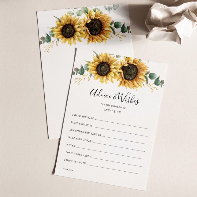 Carte de conseil sur la Fête des mariées botanique (Advice and Wishes Floral Sunflower Eucalyptus Bridal Shower Card)