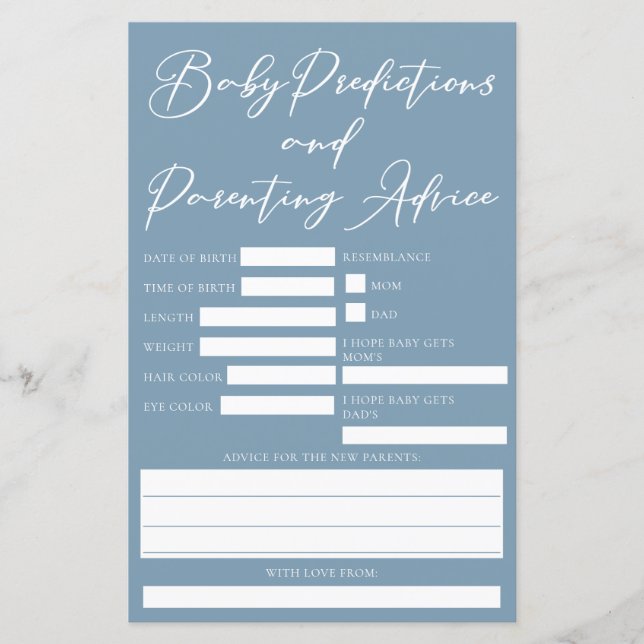 Carte de conseil sur les prévisions de Baby shower (Devant)