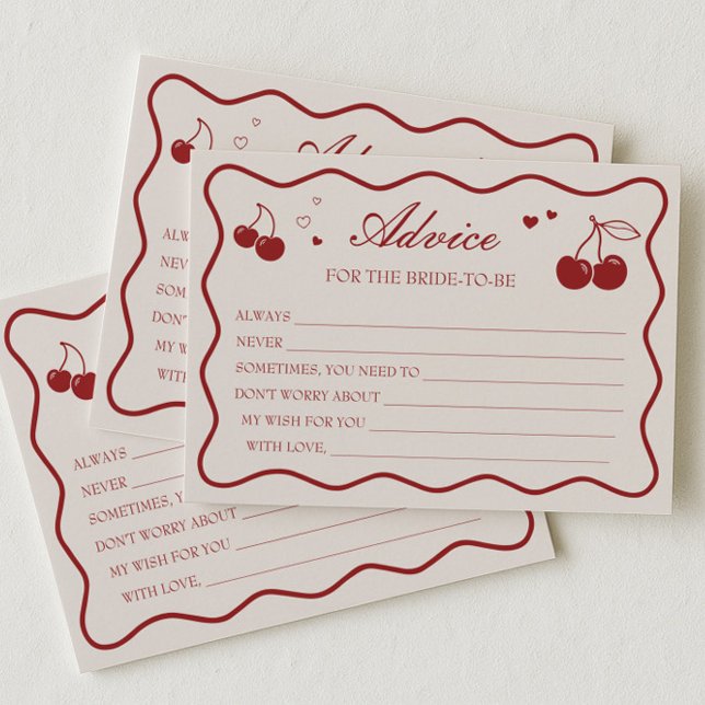 Carte de conseils de douche de mariée Cherry On To (Créateur téléchargé)