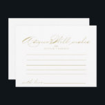 Carte de conseils de mariage à calligraphie élégan<br><div class="desc">Cette carte de conseils de mariage à calligraphie élégante en or est parfaite pour un mariage rustique. Le design simple et élégant présente une typographie classique et fantaisiste en or. Ces cartes sont parfaites pour un mariage, une fête prénatale, une baby shower, une fête de remise de diplôme & plus...</div>