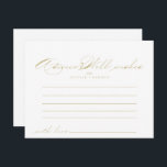 Carte de conseils de mariage à calligraphie élégan<br><div class="desc">Cette carte de conseils de mariage à calligraphie élégante en or est parfaite pour un mariage rustique. Le design simple et élégant présente une typographie classique et fantaisiste en or. Ces cartes sont parfaites pour un mariage, une fête prénatale, une baby shower, une fête de remise de diplôme & plus...</div>