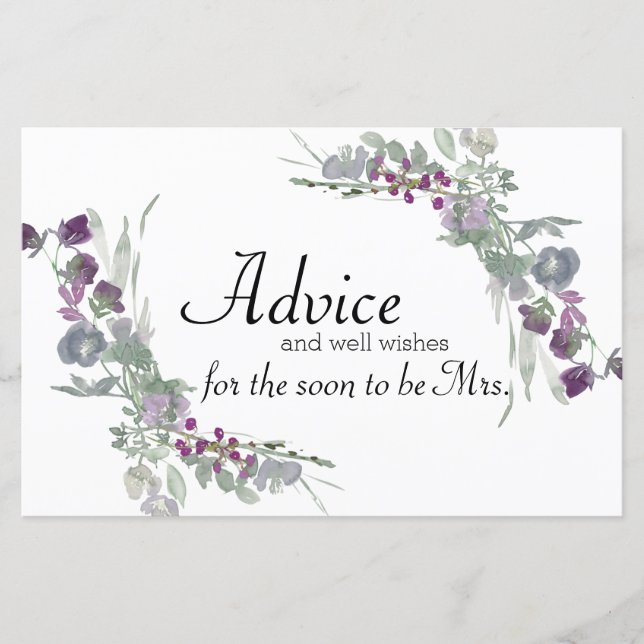 Carte de conseils de mariage aux aquarelles de fle (Devant)