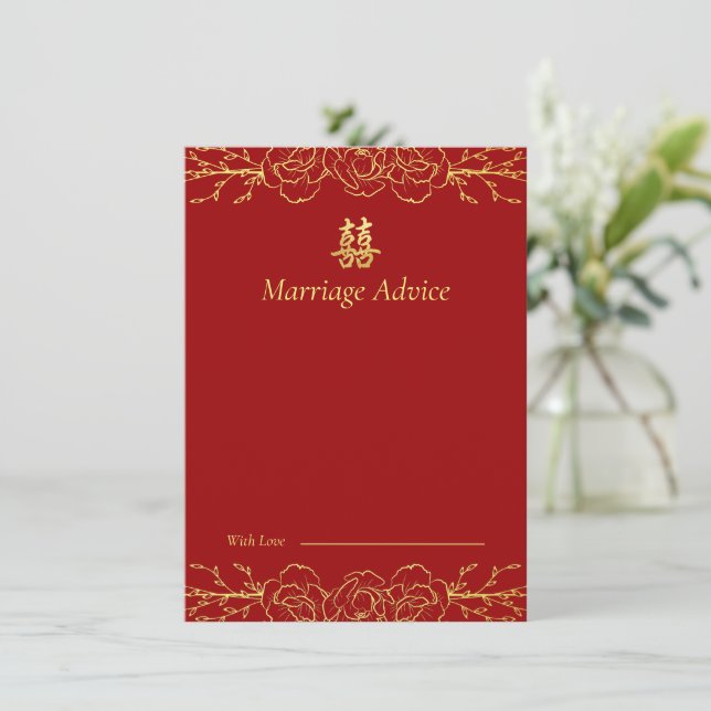 Carte de conseils de mariage chinois à bordure flo (Debout devant)