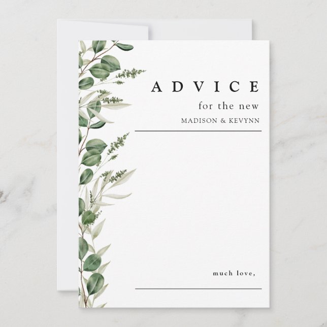 Carte de conseils de mariage élégante à la verdure (Devant)