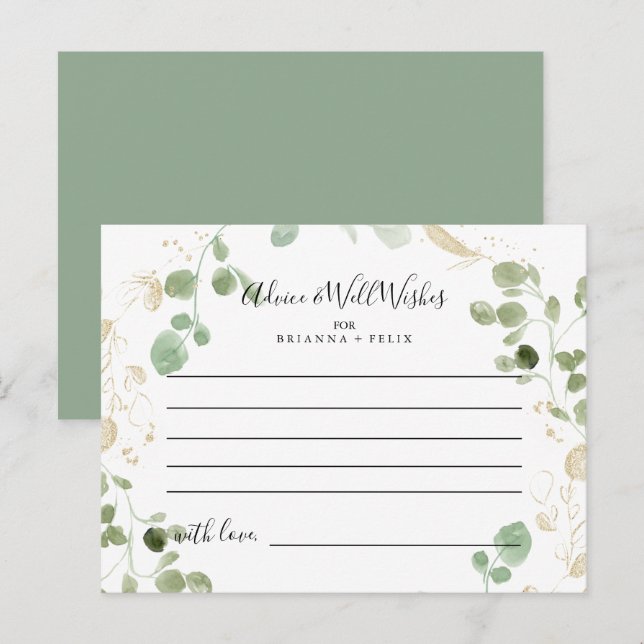 Carte de conseils de mariage eucalyptus confettis  (Devant / Derrière)