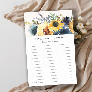 Carte de conseils de mariage floral de tournesols