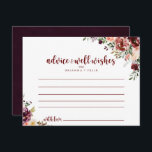 Carte de conseils de mariage floral d'été rustique<br><div class="desc">Cette carte de conseils de mariage floral d'été rustique est parfaite pour un mariage moderne. Le design présente des fleurs aquarelles bordeaux, roses et blush avec des feuilles vertes sur un fond brunâtre. Ces cartes sont parfaites pour un mariage, une douche de mariée, une baby shower, une fête de remise...</div>