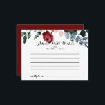 Carte de conseils de mariage floral rose Bourgogne<br><div class="desc">Cette carte de conseils de mariage floral rose bourgogne marine est parfaite pour un mariage rustique. Le design présente des pivoines, des roses rose aquarelle, blush, marine, bleu et bourgogne avec un feuillage vert soigneusement assemblé en bouquets élégants. Ces cartes sont parfaites pour un mariage, une baby shower, une douche...</div>