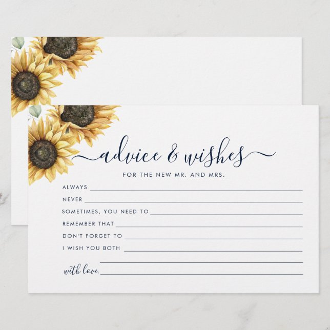 Carte de conseils de mariage Floral Sunflower (Devant / Derrière)