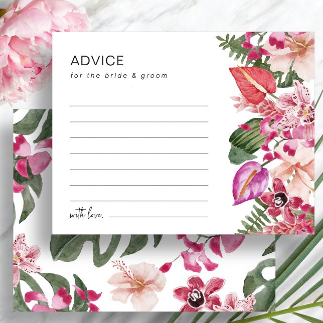 Carte de conseils de mariage florale tropicale col (Colorful Tropical Floral Wedding Advice Card by Painted Paperie
)