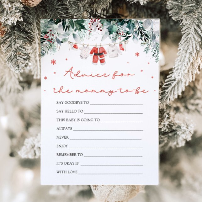 Carte de conseils de Noël pour la future maman (Watercolor Red Christmas Santa Baby Shower Advice for the mommy-to-be Card)