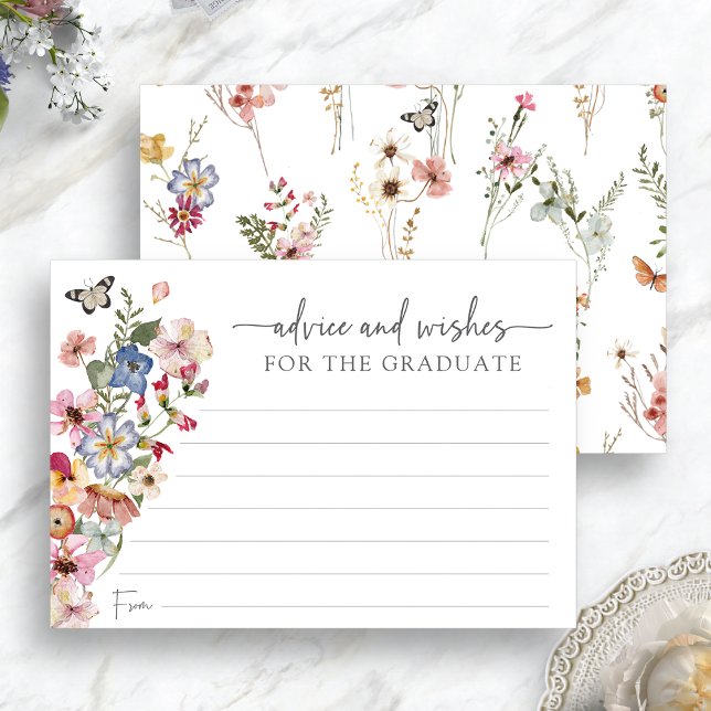 Carte de conseils de remise de diplôme aux fleurs  (Colorful Wildflowers Graduate Advice and Wishes Enclosure Card by Painted Paperie
)