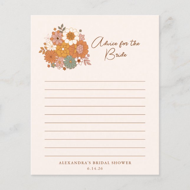 Carte de conseils de shower de mariage floral rétr (Devant)