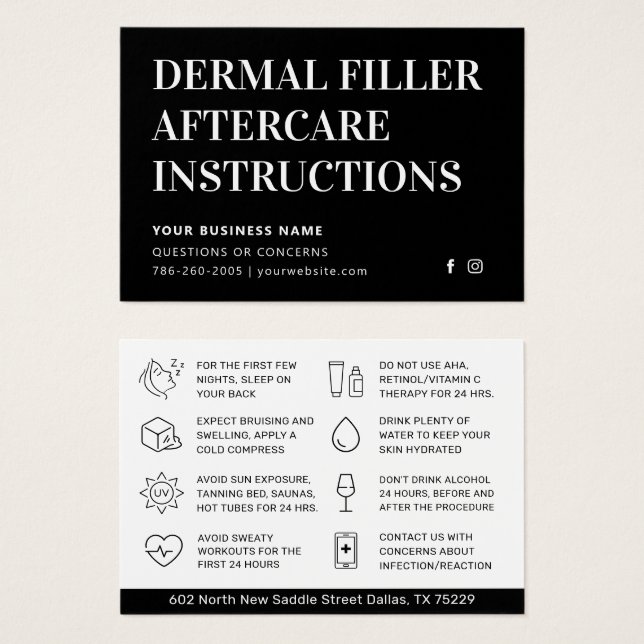 Carte de conseils de soins après-compléments dermi (Devant & derrière)