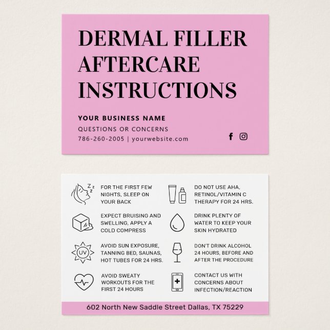 Carte de conseils de soins après-compléments dermi (Devant & derrière)