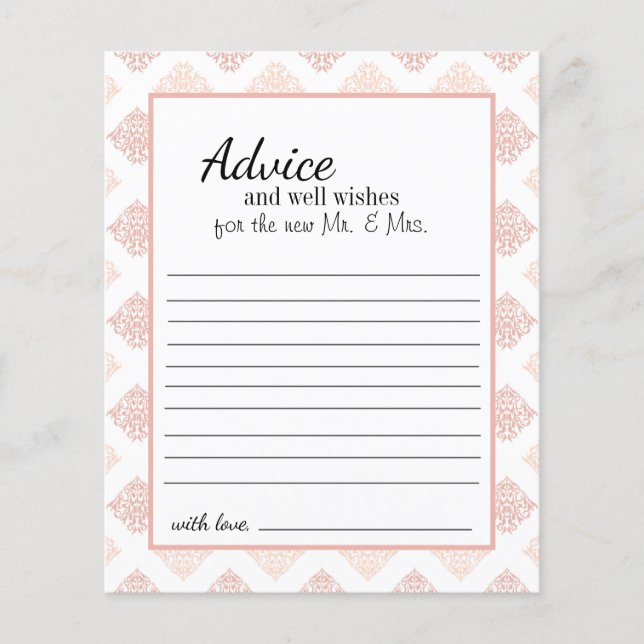 Carte de conseils en damas rose pêche doux (Devant)