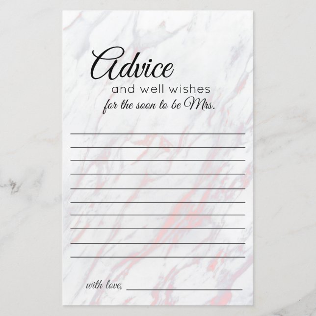 Carte de conseils en marbre rose et gris moderne (Devant)