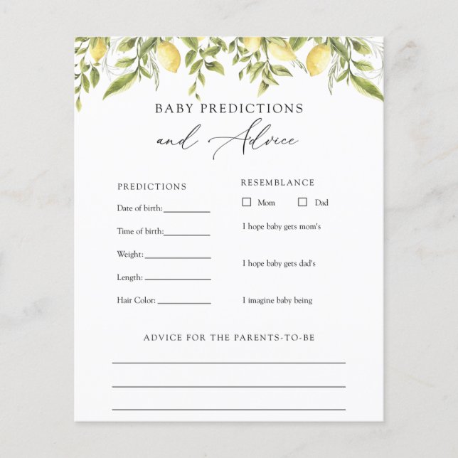 Carte de conseils et de prédictions pour bébé citr (Devant)