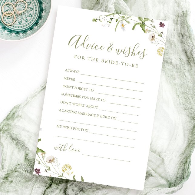 Carte de conseils et de vœux de mariage Fleur sauv (Elegant Wildflower wedding advice & wishes card)