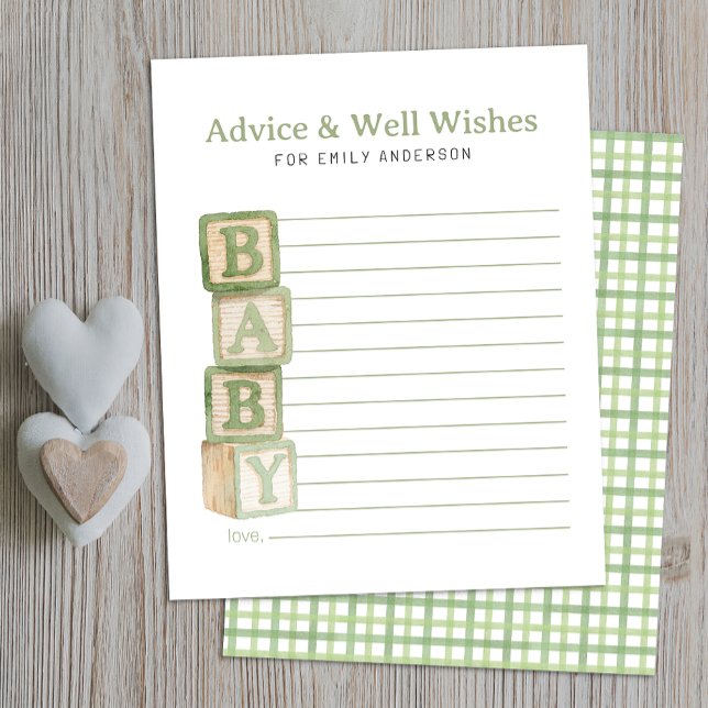 Carte de conseils et de vœux pour les blocs bébé v (Advice & Well Wishes)